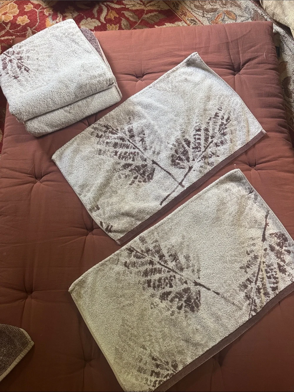 Espalma luxury towel set 6 bathroom wash cloth leaf leaves nature print cotton